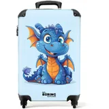 NoBoringSuitcases.com Kinderkoffer, Kinderkoffer Jungen, Koffer Kinder Jungen, Kinder Reisekoffer, Koffer Blau, Kinder Trolley Jungen, Koffer Handgepäck, Handgepäck 55x40x20 cm (Drache - Blau-Orange)