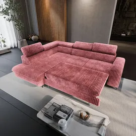 masseno Eckcouch Polyester mit Schlaffunktion L-Form 2-Sitzer Rosa