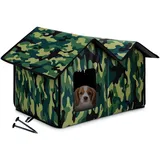 ALLSOPETS Katzenhaus Outdoor Winterfest Isoliert, Wetterfestes Faltbares Katzenhaus für Draußen und Drinnen mit Abnehmbarer Matte, Katzenunterkunft für Kleine Hunde (Tarnfarbe)