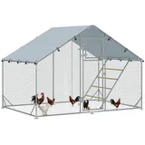 PawHut Hühnerstall Freilaufgehege aus Stahl, 3 x 2 x 1,95 m Hühnerkäfig mit UV-beständiger Abdeckung, Futtertür, Hängefütterung, Sitzstange,