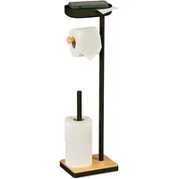 Relaxdays Toilettenpapierhalter freistehend, mit Fach, HBT: 68x20,5x16cm, Klopapierhalter Reserverollen,