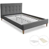 Homestyle4u Polsterbett Grau Textil, 120x200 cm, Schlafzimmer, Betten, Polsterbetten
