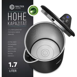 Balter Edelstahl Wasserkocher mit Temperatureinstellung, 40°C-100°C, Doppelwand, BPA frei, 1,7L, Schwarz, WK-04-Touch