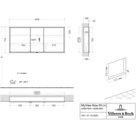 Villeroy & Boch My View Now Einbau 160 cm aluminium LED-Beleuchtung