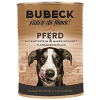 Bubeck Pferdefleisch | 6 x 400 g | Nassfutter für adulte Hunde | Pferdefleisch mit Kartoffeln und Magerjoghurt | Verfeinert mit Sonnenblumenöl und wertvollen Flohsamenschalen