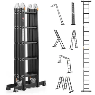 Vevor Mehrzweckleiter, 7-in-1-Multifunktionsleiter, A-Rahmen, 5-Stufen-Teleskopleiter, Leitergerüst 5800 mm, verstellbare Hochleistungsleiter, 150 kg Tragkraft für den Außenbereich zu Hause