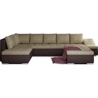 Wohnlandschaft mit Bettfunktion Polstergarnitur Ecksofa mit Schlaffunktion und Bettkasten Couch für Wohnzimmer Schlafsofa Sofagarnitur Sofa Eckcou... - Beige/Dunkelbraun