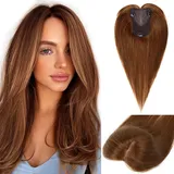 Haarteile Für Frauen Echtes Menschenhaar 30cm 360° Haarteil Aus Menschenhaar Für Frauen Mit Dünner Werdendem Haar Realistische Kopfhaut Zum Einclipsen Glattes Haar (Hellbraun #6, Seitlicher Pony)