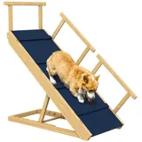 PawHut Hunderampe mit abnehmbaren Geländern, rutschfest, Holz (Hundetreppe, 1-St., Haustier-Rampe), für Haustiere unter 40kg, Naturholz beige