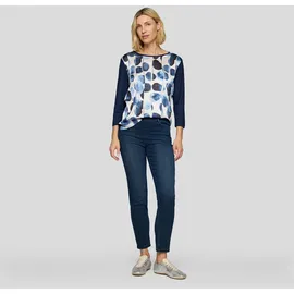 Rabe 3/4-Arm-Shirt RABE, Damen, Gr. 42, pazifik, Web, Obermaterial: 92% Viskose, 8% Elasthan, bedruckt, regular fit taillenbedeckt, U-Boot-Ausschnitt, Shirts 3/4-Arm-Shirt, mit Front-Print