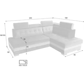 Sonstige Verlage Robin Paris Ecksofa mit Schlaffunktion Bettkasten 5 Verstellbare Kopfstützen Sofa L-Form Schlafsofa Freistehende Eckcouch Schlafcouch Wohnzimmerm... - Grau/Creme