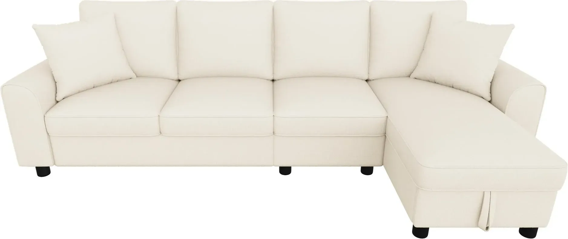Modernes Chenille L-Form Ecksofa, klappbare Rückenlehne mit Getränkehaltern, abnehmbaren Sitzkissen, 280x136x82 cm, Beige