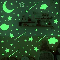 Fezf Leuchtsterne Kinderzimmer, Leuchtsterne Selbstklebend, Wandtattoo Sterne, Leuchtsticker,Leuchtende Sterne Wolken Mond Meteor Wandtattoo