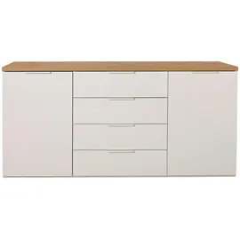 CARRYHOME Sideboard Eiche Artisan, Weiß Hochglanz, Metall, 2 Fächer, 4 Schubladen, 170x82x44 cm, FSC Mix, Beimöbel erhältlich, Schlafzimmer, Schlafzimmer Kommoden,