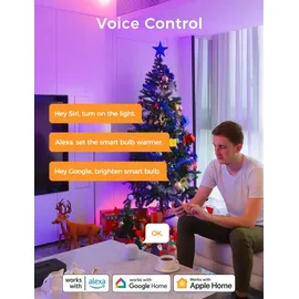 Refoss Smart WLAN Glühbirne E27 unterstützt HomeKit, Intelligente Alexa Lampe Mehrfarbrige Dimmbare LED Light Bulb mit Siri, Alexa, Google Assita...