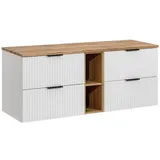 Lomadox Waschbeckenschrank ADELAIDE-56-WHITE 140cm breit, matt weiß mit Eiche Nb. weiß 141 cm x 60 cm x 47 cm