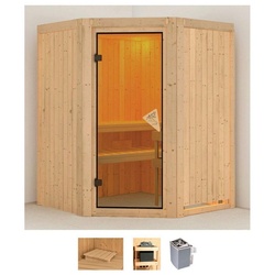 Karibu Sauna Liva, BxTxH: 151 x 151 x 198 cm, 68 mm, (Set) 9 KW-Ofen mit integrierter Steuerung beige