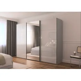 Rauch Schwebetürenschrank RAUCH "Kleiderschrank Schrank Garderobe Schlafzimmerschrank CONTIDO", grau (seidengrau, glas seidengrau), B:301cm H:223cm T:68cm, Holzwerkstoff, Schränke, Schwebetürenschrank, aus hochwertigem Material in 6 Breiten 2 Griff-Farben MADE