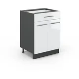 Vicco Küchenunterschrank Fame-Line Weiß Hochglanz/Anthrazit 60 cm mit Schublade ohne Arbeitsplatte