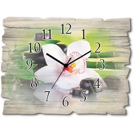 ARTland Wanddeko Wanduhr ohne Tickgeräusche aus Holz Quarzuhr 40x30 cm Rechteckig Lautlos Orchidee Zen Pflanze Spa Steine Bambus Asiatisch T9IQ