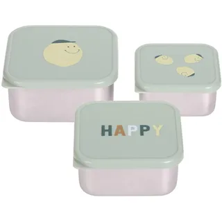 Lässig 3-tlg. Snackboxset aus Edelstahl Brotdose/Snackbox Stainless Steel Happy Fruits Lemon