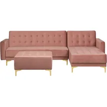 Beliani Schlafsofa Samtstoff rosa linksseitig mit Ottomane ABERDEEN