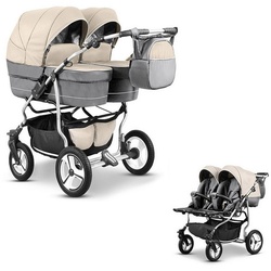 Elcar Zwillingswagen Zwillingskinderwagen 2 in 1 Twin Star - 10 Teile - in 16 Farben beige|grau