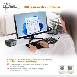 CSL Mini-PC Narrow Box Premium Intel N200 3,7 GHz 16 GB RAM 500 GB SSD Intel UHD Graphics Windows 11 Pro