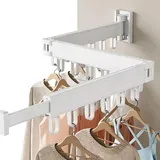Wäscheständer Wandmontage, Faltbar Einziehbar Drehbar Kleiderständer mit 18 Haken, Ausammenklappbarer, ausziehbarer Wäscheaufhänger, Trockner für Waschküche, Balkon, Wohnung, Schlafzimmer. (Weiß)