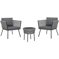 Beliani Balkonset Grau Rattan 2 Stühle 1 Couchtisch Sitzkissen Rückenkissen Hellgrau Stahlgestell Schwarz Gartenmöbelset Terasse Balkon Grtenmöbel - Grau/Schwarz