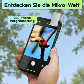 ideoon Mikroskop-Vorsatzlinse für Smartphone/Tablet 200x: Mit 6 LEDs für detailreiche Nahaufnahmen, weiss - Entdecken Sie die Mikro-Welt