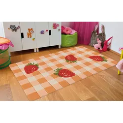Teppich ARTE ESPINA "Joy 996", rot, B:70cm H:22mm L:140cm, Obermaterial: 100% Modacryl, Teppiche, Farbenfrohes Design mit süßen Erdbeeren