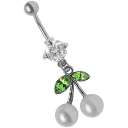 Bauchnabelpiercing ADELIA ́S "Piercing  Piercing Bauchnabelpiercing", Damen, bunt, Titan, modisch, Piercings, Titan Banane - Blatt mit Kirschen grün klar