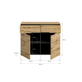 xonox.home Kommode Canu 100 x 81 x 40 cm Basaltgrau/Artisan