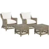 Beliani Gartensessel mit Hocker Rattan natürlich 2er Set Auflagen cremeweiß Ribolla