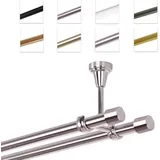 MDEKOR Gardinenstange 120 cm 2-läufig | Vorhangstange für die Deckenmontage Edelstahllook aus Metall | Gardinenstangenset Ø 19mm
