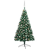 vidaXL Künstlicher Halb-Weihnachtsbaum Beleuchtung Kugeln Grün 150 cm