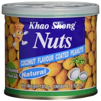 Khao Shong Coconut Flavour coated Peanuts, Erdnüsse mit Kokos, knackige Nüsse im würzig-süßen Kokusnuss Mantel, knuspriger Snack, 8 x 185 g Dose
