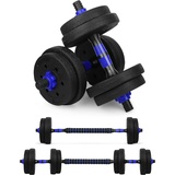 wuuhoo® Kurzhantelset Arni, 2er Set Hantel 27mm, Kurzhantel & Langhantel mit Gewichten 10kg bis 40kg, extra Lange Verbindungsstange - Fitnessgerät aus Kunststoff für Zuhause 15kg - blau