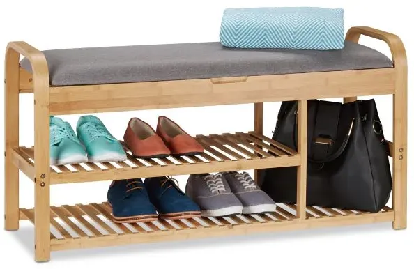 Relaxdays Schuhbank mit Stauraum Hellbraun,Grau