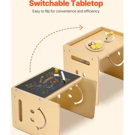 Vevor Montessori Tisch Stuhlset Kleinkindertischset (mit Tafel) aus Holz für 1–5-Jährige, höhenverstellbarer Kinderstuhl Aktivitätstisch Spieltisch, ideal zum Lesen Essen Spielen – Natur