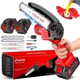 Mini Kettensäge 6 Zoll mit Akku 2 x 4000 mAh, Akku Kettensäge mit Automatischer Öler, Handkettensäge Akku für Gartenscheren Astschere Holzschneidenz