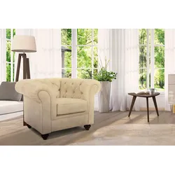 Sessel HOME AFFAIRE "Duc Chesterfield", beige, B:105cm H:74cm T:89cm, Samtoptik (100% Polyester), Samtoptik (100% Polyester), Luxus-Microfaser Lederoptik (100% Polyester), Sessel, hochwertige Knopfheftung im Rücken, Samtoptik mit changierender Optik