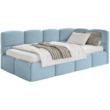 Selsey Cloudy – Jugendbett 120x200, Kopfteil Rechts, Matratze & Bettkasten, Samt Hellblau