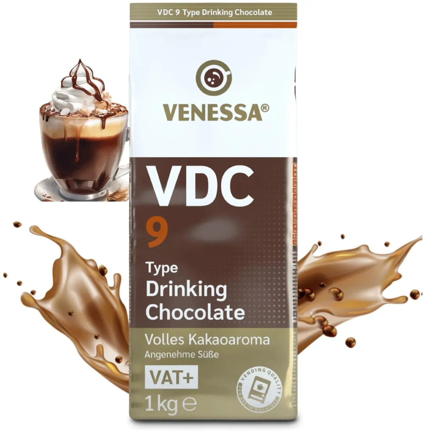 VENESSA VDC9 Kakaopulver 1kg - Trinkschokolade mit 9% Premium Kakao und Milchanteil