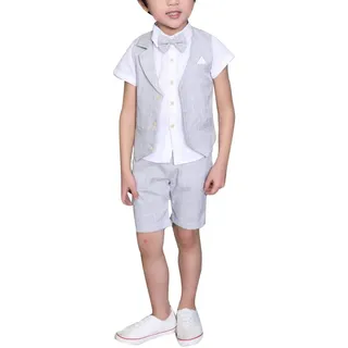 LOLANTA 4 STK Kleinkind Junge Sommerhochzeit Kinderanzug, Festliche Anzüge Westen Set für Kinder, Sommerlicher Jungen Anzug, Grau, 92-98 (Tag 90) - 92-98