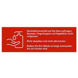 Schild "Desinfektionsmittel auftragen", Folie 150 x 50 mm, einfarbig rot