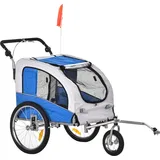 PawHut 2 in 1 Hundeanhänger Jogger Fahrradanhänger Hunde Hunde-Fahrradanhänger Blau+Grau 155 x 83 x 108 cm   Aosom