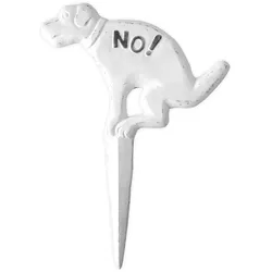Steckschild No Hund, Hundeschild aus Gusseisen, wetterfest, antik-weiß, 24x33cm