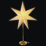 EMOS Papier-Tischlampe mit weißem Stern, E14 Fassung, Weihnachtsstern mit 1,6m Netzkabel, Papierstern mit Metall-Fuß, für LED-Lampe bis 25W, 67x45 cm, IP20 Innenbereich, zum Aufstellen